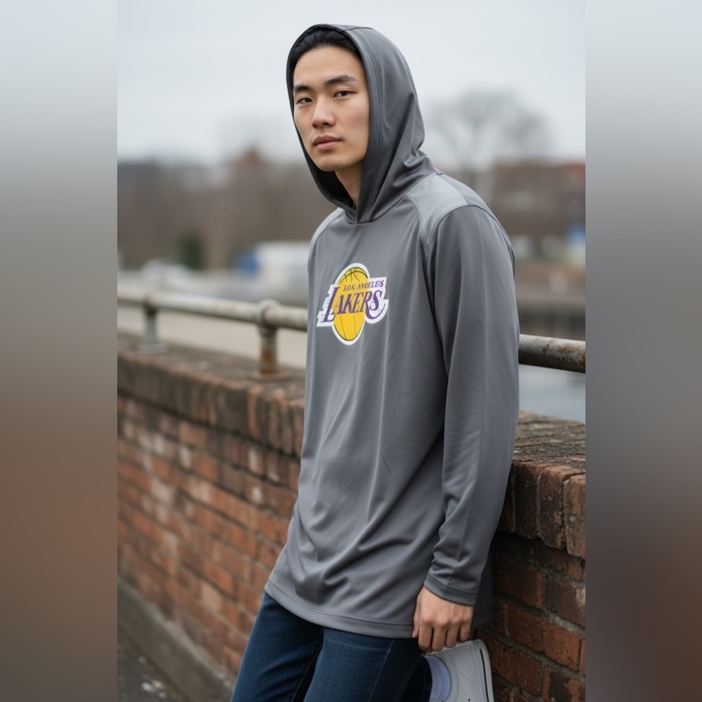 Fanatics men's heather gray Los Angeles Lakers pullover hoodie-Size XL